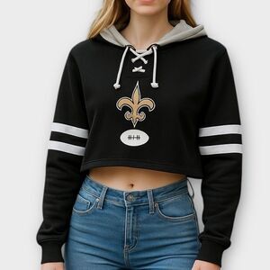 FOCO  New Orleans Saints Women's Standard Striped Sleeve Cropped Hoodie Size XL